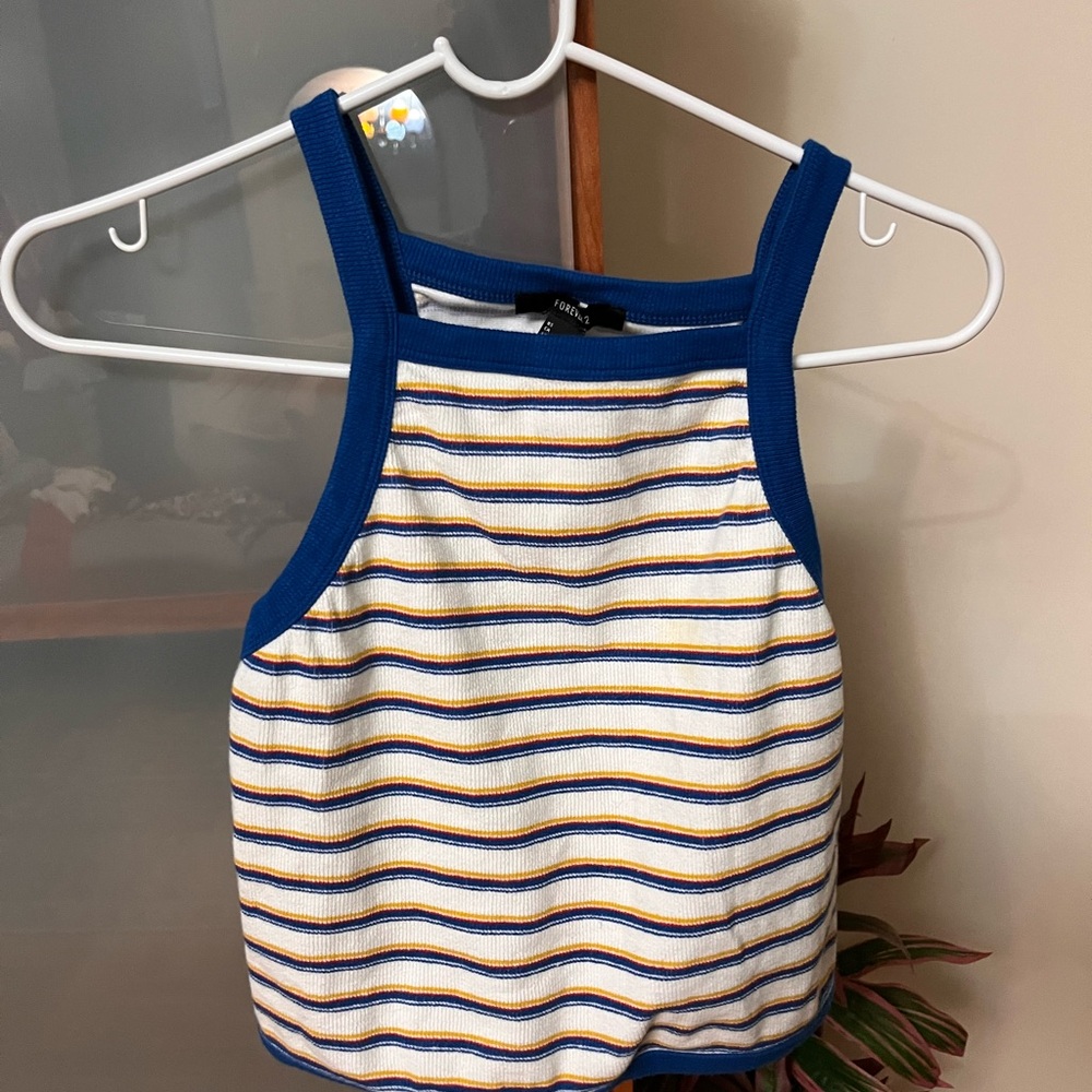 Forever 21 Blue and Yellow Striped Tank Top